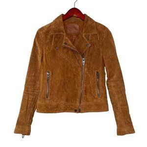 Blank NYC suede leather moto jacket genuine brown orange womens small